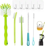 Cleaning Brush for Thermomix Set of 4 Cleaning Brush Set, Cleaning Brush Compatible with Thermomix TM31 TM5 TM6 TM21 with 5 Hooks for Bottles Cups Pans Hot Cookers Mixer Green