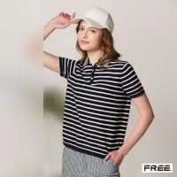 在飛比找momo購物網優惠-【FREE】有機棉麻條紋POLO針織衫(暗藍/橙紅)