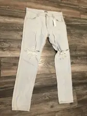 NWT'S Enslaved Bleached Indigo Tapered Denim Jeans Men's 38/33 Distressed Pants
