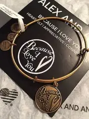 Alex and Ani Because I LOVE YOU Charm Bracelet Bangle in Gold Tone W/ Card