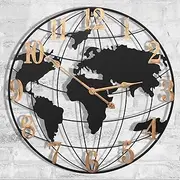 SUKYING Large Outdoor Clock, 24 Inch Big Metal Wall Clock Silent Battery Operated, Retro World Map Decorative Clock for Farmhouse, Kitchen, Living Room, Pool Area, Patio (Black - Bronze Arabic)