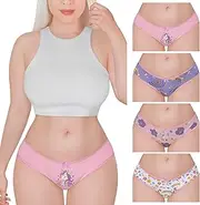 [LittleForBig] Women's Ladies Soft Cotton Underwear Comfortable Hipster Briefs 4 Pack Panties Set - Unicorn Pattern