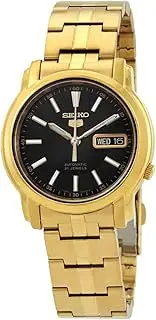 [SEIKO] #SNKL88 Men's Gold Tone Stainless Steel Black Dial Automatic Watch, Black, Modern