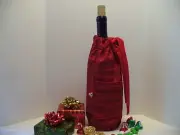 SALE! Red/Gold Christmas Fabric/Lined Wine/Gift Bag w/ Drawstring & Front Pocket