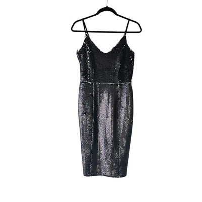 NEW Portmans women's sequin midi dress size 12 black silver event party BNWT