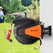 Retractable Hose Reel, 30M Garden Water Hose Reel with 9 Pattern Nozzle, Auto Rewind System, Any Length Lock, 180° Swivel Bracket (HGYW20-30TM)
