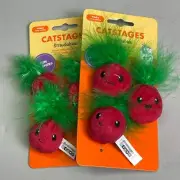 PETSTAGES (2-PACK) Straw-Babies Cat Dental Catnip Toy Red w/ Green Feathers Crin