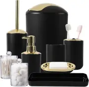 9-Piece Black and Gold Bathroom Accessories Set - Trash Can, Soap Dispenser S...