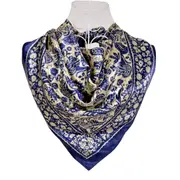 ANYYOU Scarf for Women Black Beige Printed Square Silk Shawl For Summer Spring And Fall