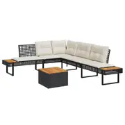 vidaXL 2 Piece Garden Sofa Set with Cushions Black Poly Rattan and Acacia