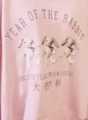 Grayson Threads Black Label Women's Year Of The Rabbit Pink Crew Sweatshirt Sz M