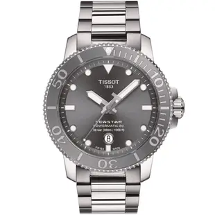 TISSOT 天梭 官方授權 Seastar 海星陶瓷表圈300米潛水機械錶T1204071108101/灰.三板帶