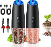 Electric Salt and Pepper Grinder Set, Adjustable Coarsenes And LED Light-Black