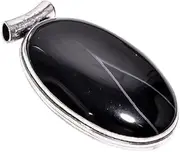 [HI International] Unique A One Quality 100% Natural Black Banded Agate Gemstone Oval Shape Ethnic Style Handmade Jewelry GS Pendant 2.2" Z-24, 2.2", Gemstone, black banded agate