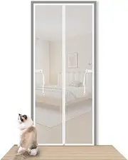 Reinforced Cat Screen Door with Tie-Belt Heavy-Duty Pet & Cat Proof Mesh, Scratch-Resistant, Easy Install, Pet Screen Door for Sliding/Patio/French Doors(White-I,95x210cm/38x83'')