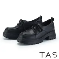 在飛比找momo購物網優惠-【TAS】真皮縫線鬆糕厚底德比鞋(黑色)