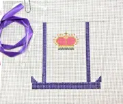 Hand-painted Needlepoint Canvas, Royal Crown Tote, 18m, NEW
