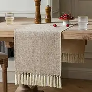 ZeeMart Beige Table Runners 48 Inches Long, Burlap Linen Style Rustic Farmhouse Table Runner, Small Short Boho Coffee Table Runner, 13x48 Inches, Oatmeal Beige