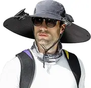 [Generic] Wide Brim Solar Fan Fishing Hat - Sunshade Hat Camping | Outdoor Sun Hat with Solar Fan, Solar Fan Outdoor Fishing Hat, Solar & USB Charging UPF50+