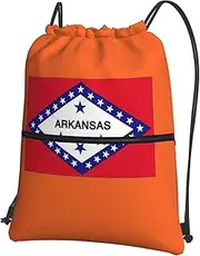 EdWal Arkansas State Flag Print Drawstring Backpack Gym Bags Sports Bags With Zipper Pocket For Travel Beach, Black, One Size
