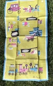 Vtg NOS MCM Dish Tea Towel Pat Prichard Old West Wells Fargo Frontier Saloon NWT