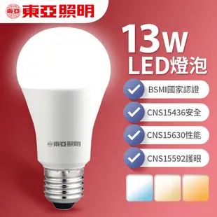 【東亞照明】13W LED省電燈泡 柔和光線 白光/黃光/自然光