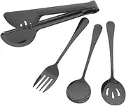 HEALEEP 1 Set Stainless Steel Serving Utensils Food Tongs Fork Spoon Kit for Home Dining Elegant Tableware for Pasta Steak and More Easy to Clean and Store