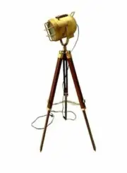 Nautical Floor Lamp Searchlight Vintage Corner Spotlight Wooden Tripod Stand
