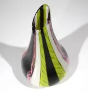 HAND BLOWN GLASS ART SCULPTURE, DIRWOOD, BLACK, PINK, WHITE, YELLOW, n3704