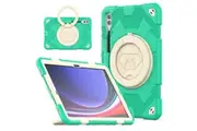 Samsung Galaxy S9 Plus/S9 FE+ 12.4 inch 2023 Handle Bracket & Shoulder Strap Shockproof Kids Super-Hero Case-Cyan&RoseGold