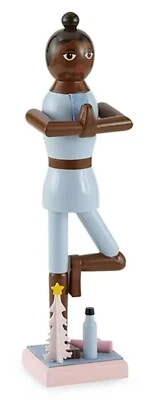 Wooden Christmas Nutcracker, 14", AFRICAN AMERICAN YOGA FEMALE/GIRL, YOGI 609,NP