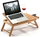 Bamboo Large Foldable Laptop Notebook Stand Desk w/ Adjustable Drawer Bed Table