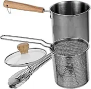PEPLAYTAL 1Set Stainless Steel Fry Pot with Food Tong Deep Frying Pan for Cooking Ergonomic Design High Temperature Resistant Easy to Clean for Home and Restaurant Use