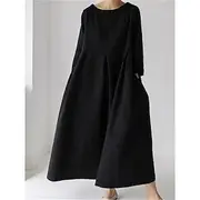 Women's Black Yellow Green Summer Spring Fall Maxi Dress Cotton Linen Dresses Casual Dress Cotton Summer Dress Basic Classic Casual Outdoor Daily Loose Fit Pur