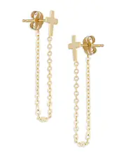 Moon & Meadow 14K Yellow Cross Draped Chain Earrings - Exclusive