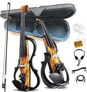 Premium Carbon Fiber Electric Violin Full Size 4/4,Professional Electric Violin for Adults Beginner,Teens,Electric Fiddle with Pro Pick Pp Wood Grain ZNDS-2303
