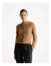 [Trenery] Alpaca Blend Cropped Crew Cardigan in Camel