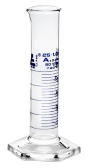 Eisco Labs 25ml Measuring Cylinder, Class A - Squat Form, Blue Graduations