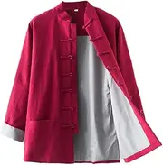 [ZKQP] Cotton Linen Tai Chi Uniform Kung Fu Jacket Long Chinese Traditional Tang Suit Men Martial Art Jacket