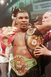 Mike Tyson In Ring Holding Three Belts 1988 Old Boxing Photo