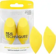 Real Techniques Miracle Concealer Sponge, Makeup Blending Sponge For Liquid & Cream Concealer, Elongated Shape For Precise Application Under Eyes & Tight Areas, Yellow, Latex-Free Foam, 2 Count