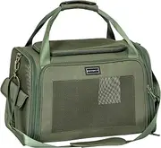 Petsfit Transport Box Dog Cat Foldable Dog Bag for Small Dogs Cats Carry Bag with Adjustable Shoulder Strap & Soft Expandable Cushion, M/Olive Green