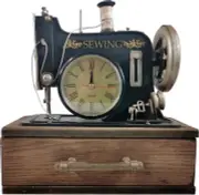 -Vintage Sewing Machine with Wooden Case, Battery Operated Quartz Clock, Retro S