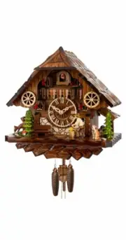 Cuckoo Clock Black Forest house with moving wood chopper EN 4411 NEW