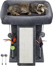 Cat Tree Tower with Cat Scratching Post for Indoor Cats, Activity Centre Climbing Tree with Scratching Board and Playful Toy Balls, Cat Play Towers&Trees, Grey