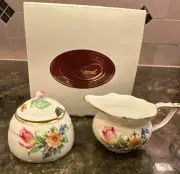 Vtg Herend Floral Sugar & Creamer Porcelain Hand Painted NOS NIB