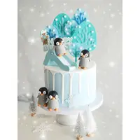在飛比找ETMall東森購物網優惠-烘焙蛋糕裝飾圣誕冰雪藍色樹木毛氈插牌南極呆萌小企鵝軟陶插件