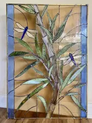 AStained Glass Transom Panel Window Dragonfly Bamboo Forest Suncatcher Divider