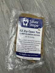 Silver Steps EZ Zip Open Toe Compression Socks 20-30mmHg, Beige Size L