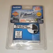 NWT Brother TZ231 P-touch Label Tape 1/2" BLACK Print on WHITE Sealed in Package